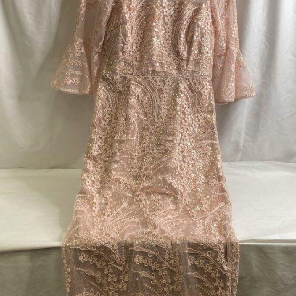 Wedding Guest Adrianna Papell Blush Sequin Lace Gown Size 6 Elegant Formal - Picture 6 of 9